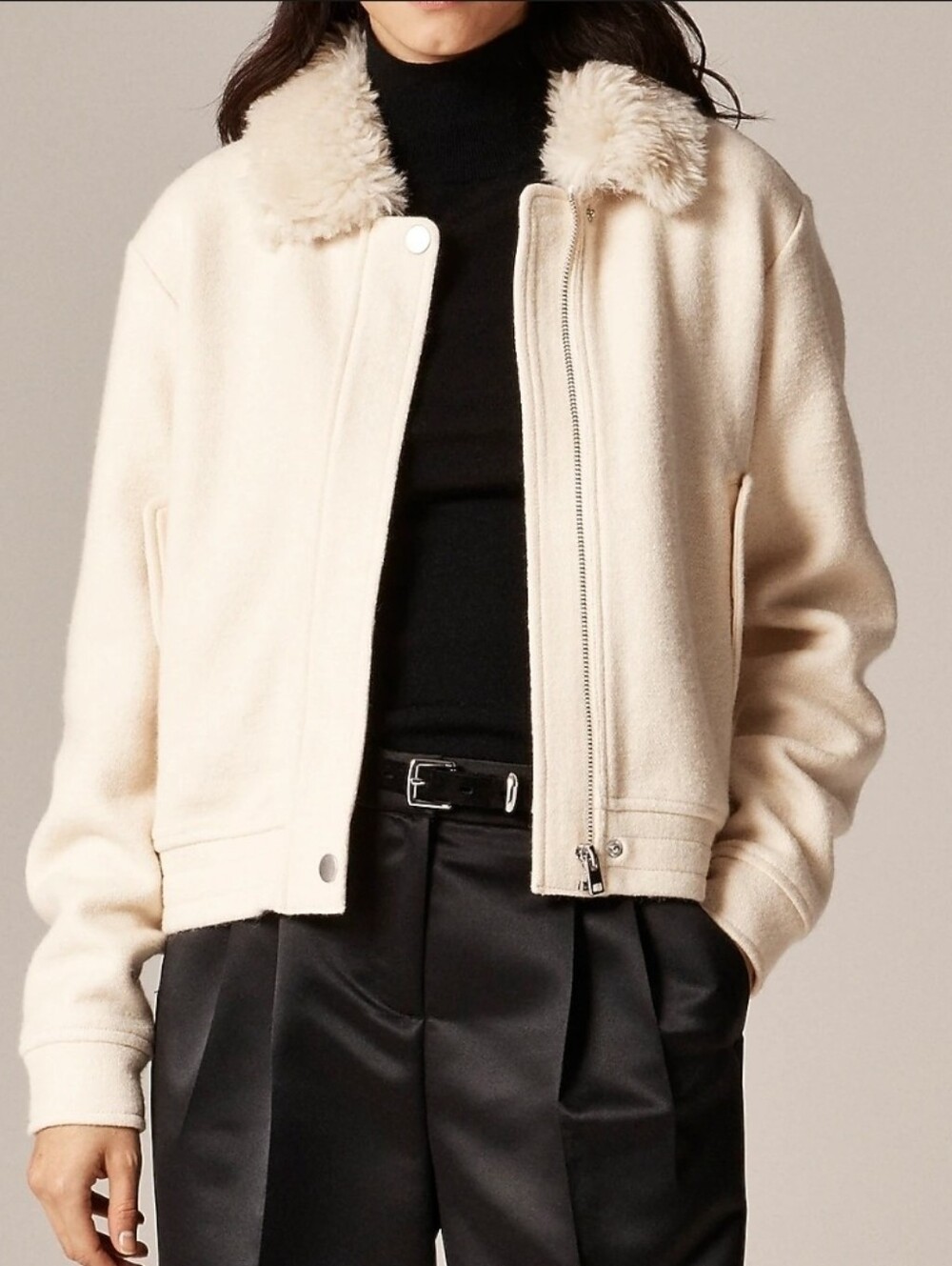 J. Crew Wool-blend flight jacket with faux-fur collar Size Small